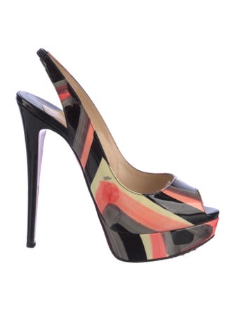 Christian Louboutin Patent Leather Colorblock Pattern Slingback Sandals