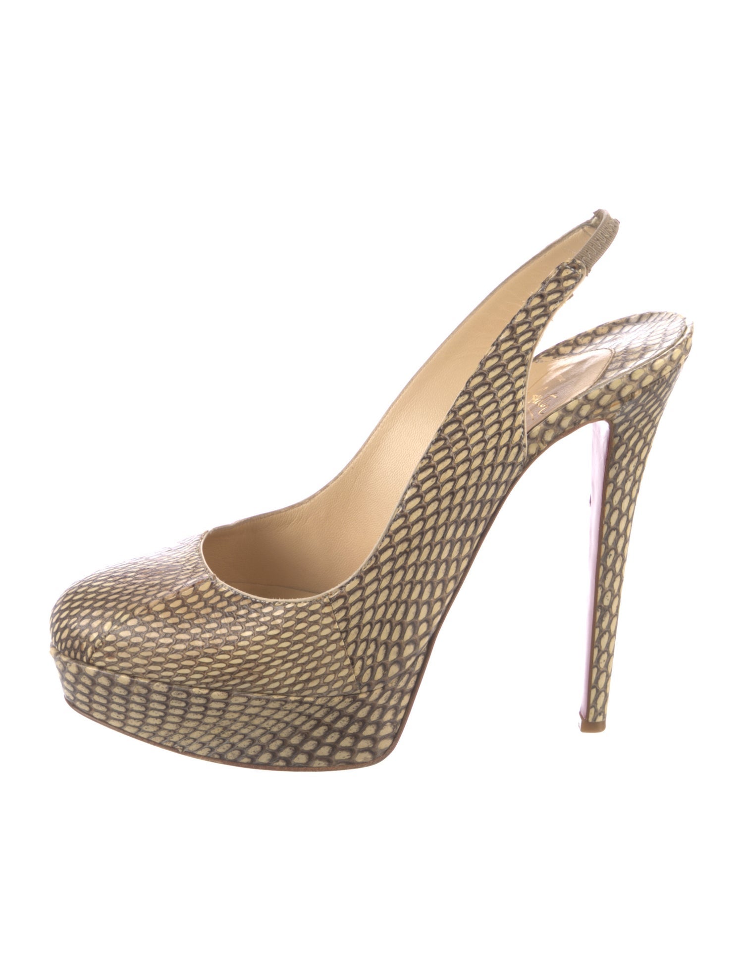 Christian Louboutin Patent Leather Animal Print Slingback Pumps