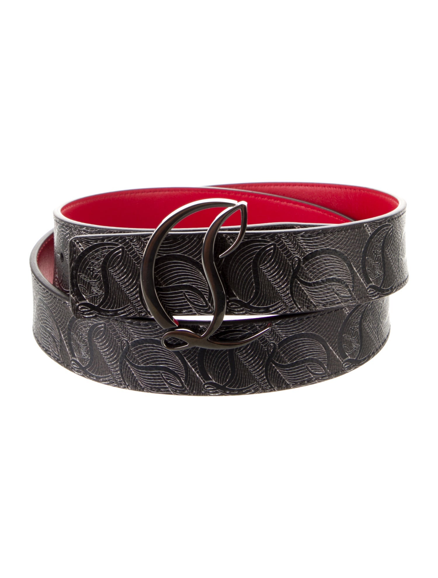 【Christian Louboutin】 Glitterロゴレザーベルト Glitter logo leather belt in silver - Christian Louboutin