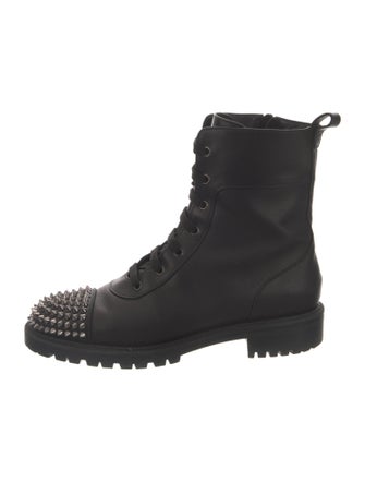 Christian Louboutin Leather Studded Accents Combat Boots