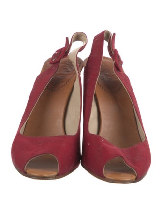 Christian Louboutin Leather Tweed Pattern Slingback Pumps