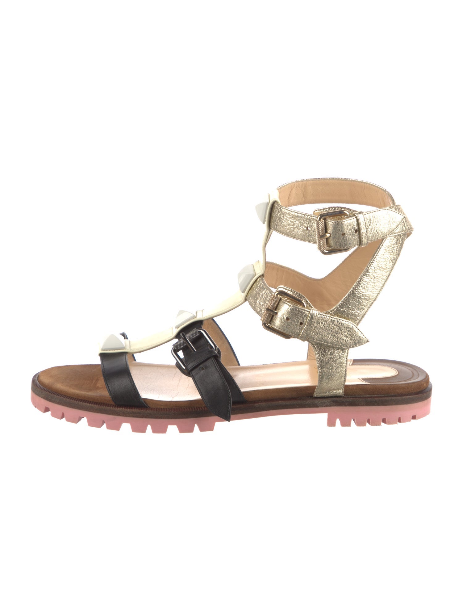 Christian Louboutin Leather Colorblock Pattern Gladiator Sandals
