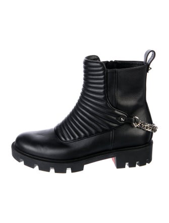 Christian Louboutin Leather Chain-Link Accents Combat Boots