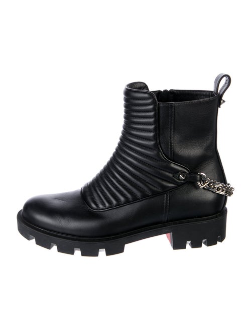 Christian Louboutin Leather Chain-Link Accents Combat Boots