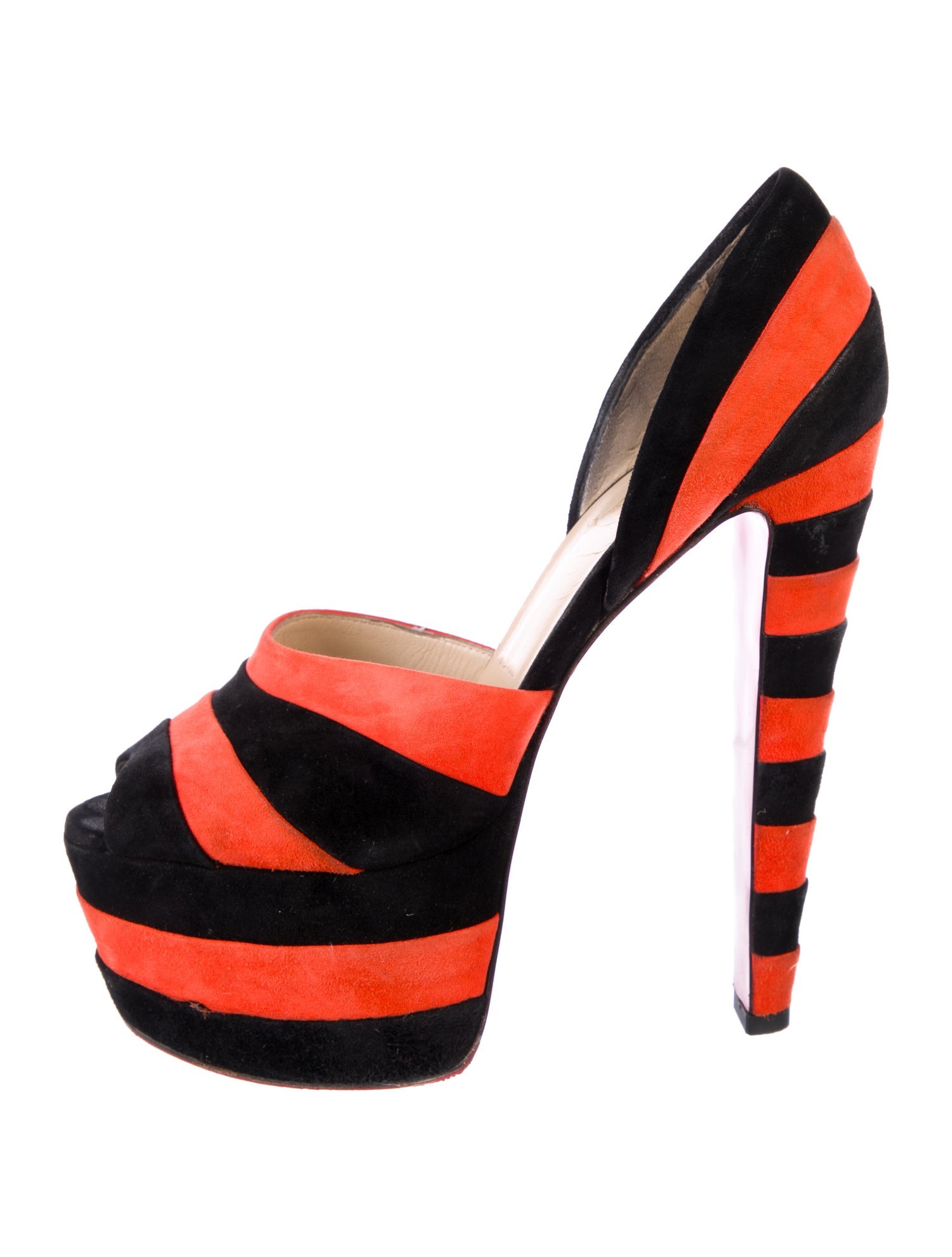 Christian Louboutin Suede Striped Slingback Pumps