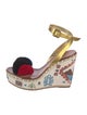 Christian Louboutin Floral Print Embroidered Accent Slingback Sandals