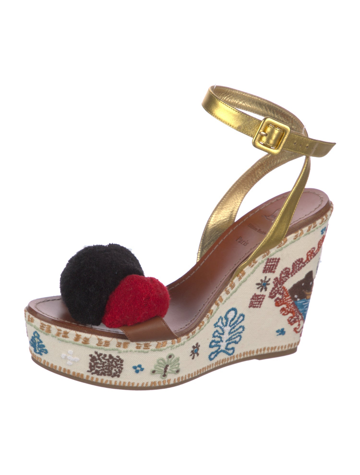 Christian Louboutin Floral Print Embroidered Accent Slingback Sandals
