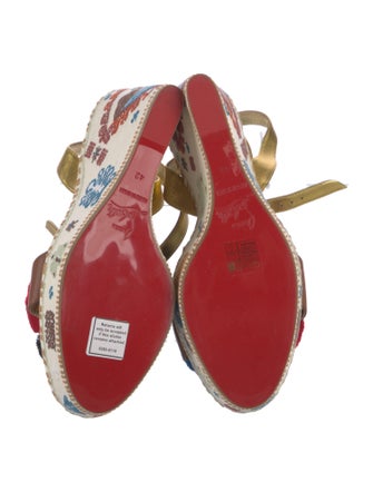Christian Louboutin Floral Print Embroidered Accent Slingback Sandals