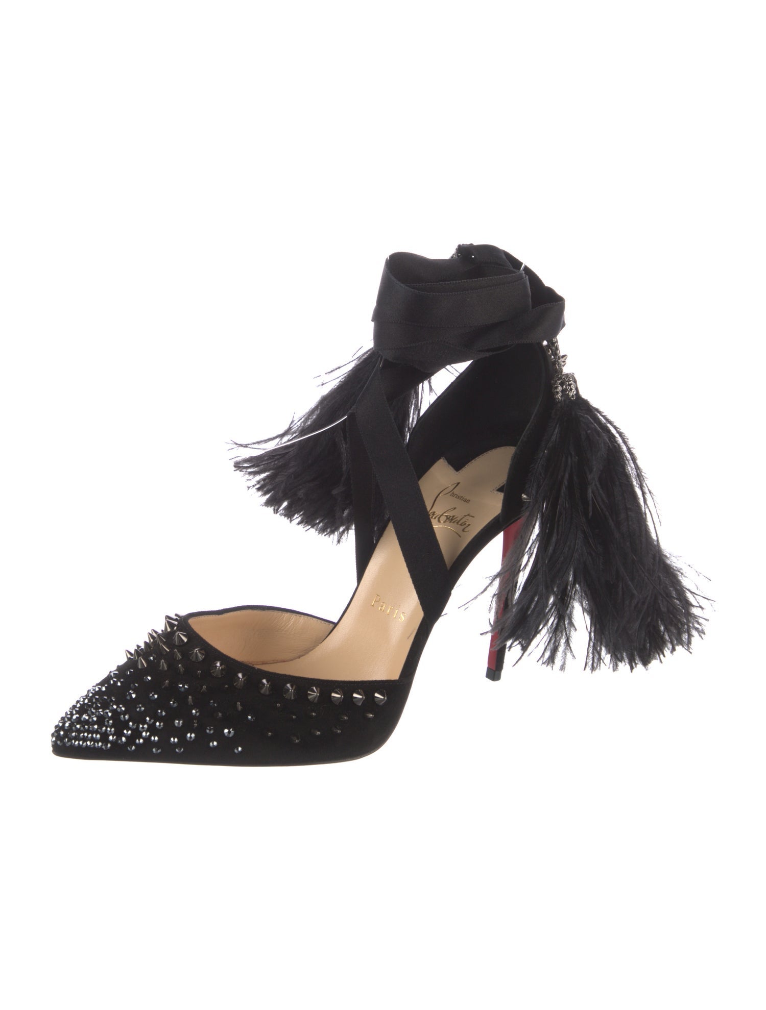Christian Louboutin Spike Accents Suede D'Orsay Pumps