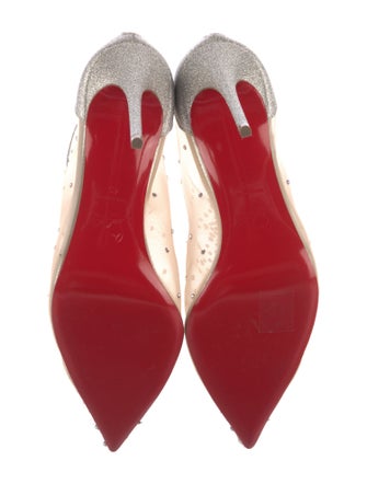 Christian Louboutin Mesh Glitter Accents T-Strap Pumps