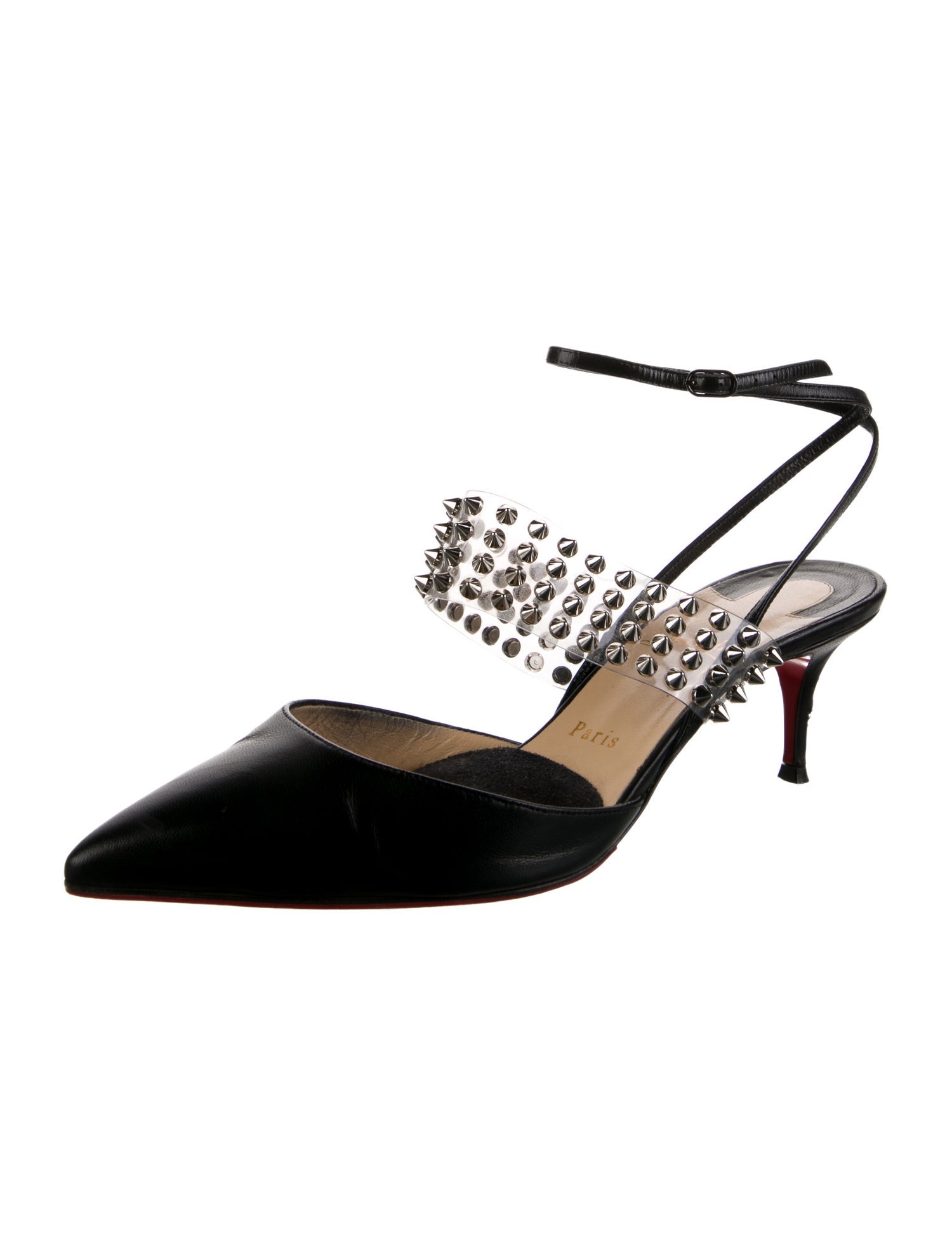 Christian Louboutin Spike Accents Leather Slingback Pumps