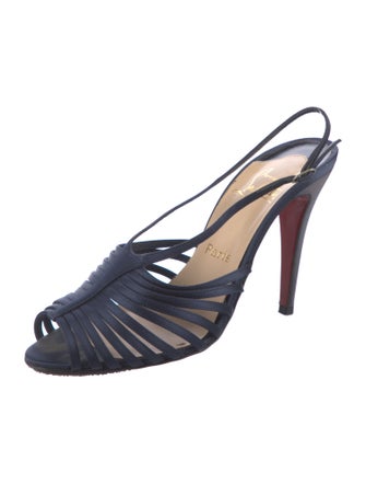 Christian Louboutin Satin Leather Trim Embellishment Slingback Sandals