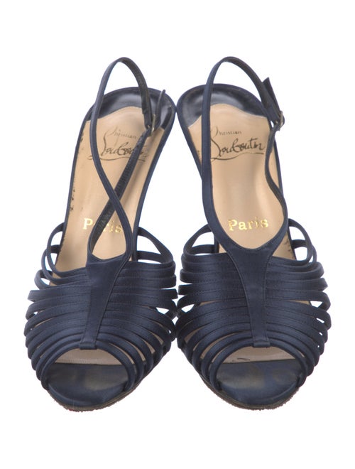 Christian Louboutin Satin Leather Trim Embellishment Slingback Sandals