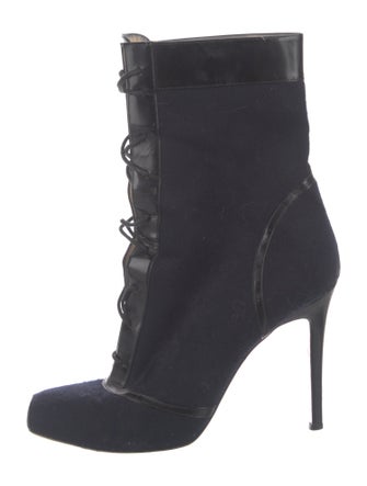 Christian Louboutin Wool Leather Trim Embellishment Lace-Up Boots