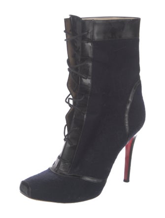 Christian Louboutin Wool Leather Trim Embellishment Lace-Up Boots