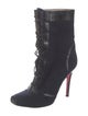 Christian Louboutin Wool Leather Trim Embellishment Lace-Up Boots