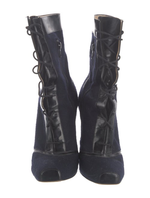 Christian Louboutin Wool Leather Trim Embellishment Lace-Up Boots