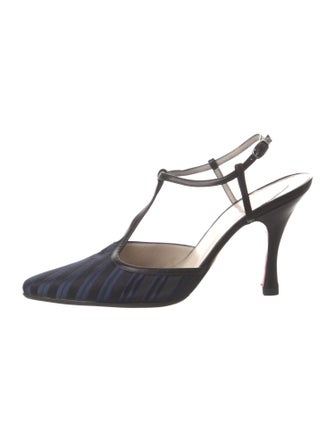 Christian Louboutin Satin Striped T-Strap Pumps