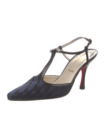 Christian Louboutin Satin Striped T-Strap Pumps