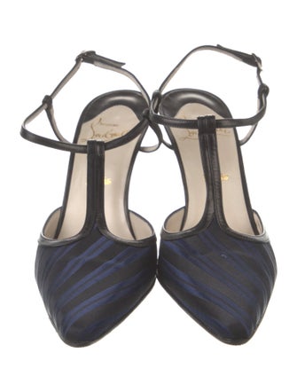 Christian Louboutin Satin Striped T-Strap Pumps