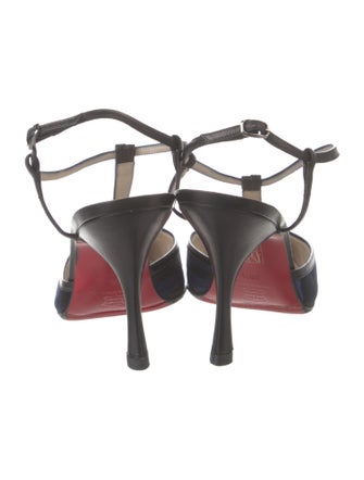 Christian Louboutin Satin Striped T-Strap Pumps