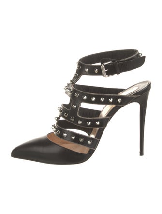 Christian Louboutin Leather Studded Accents T-Strap Pumps