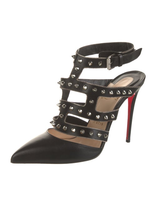 Christian Louboutin Leather Studded Accents T-Strap Pumps