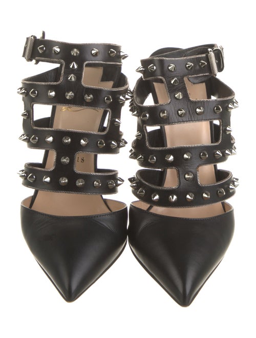 Christian Louboutin Leather Studded Accents T-Strap Pumps