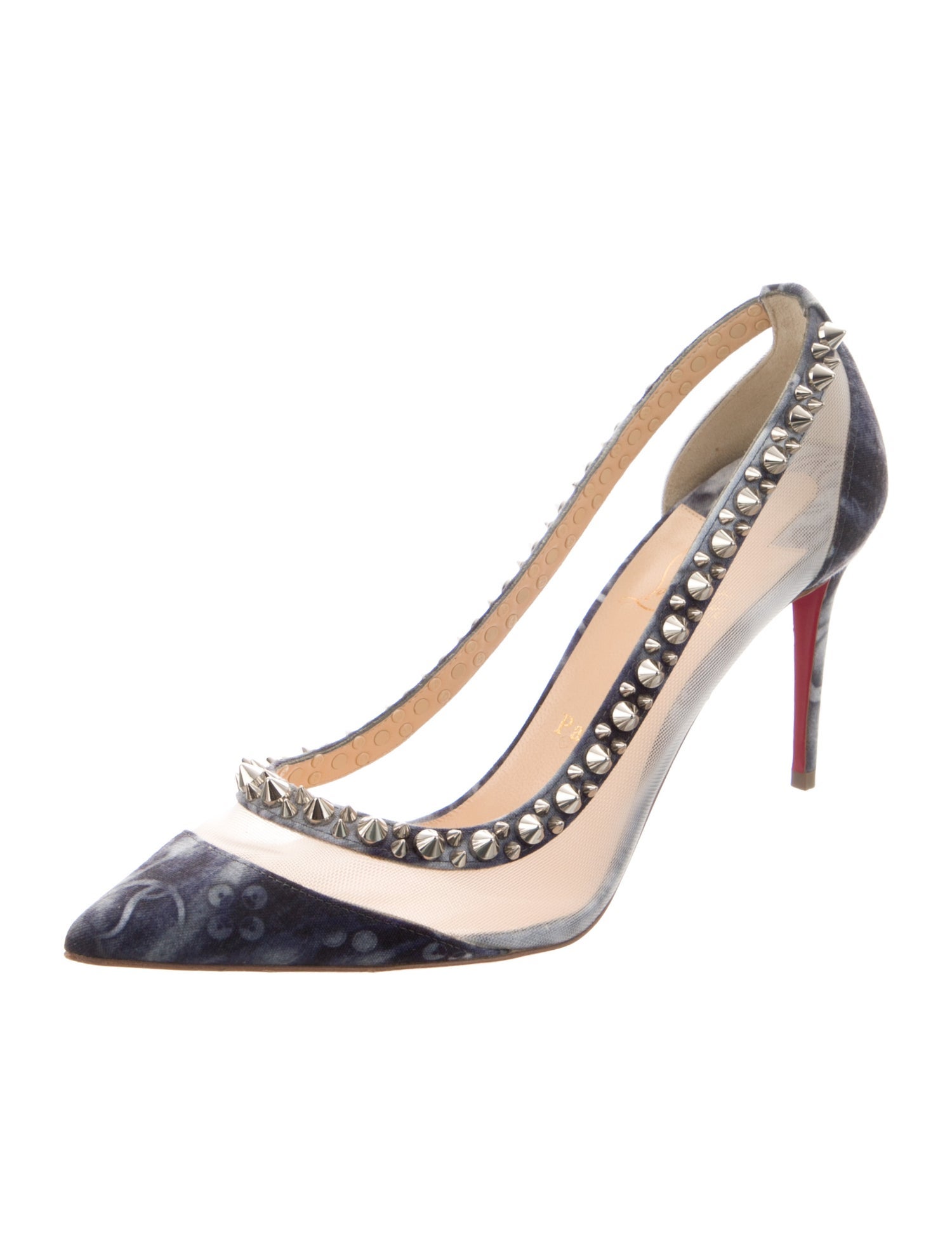 Christian Louboutin Spike Accents Canvas Slingback Pumps