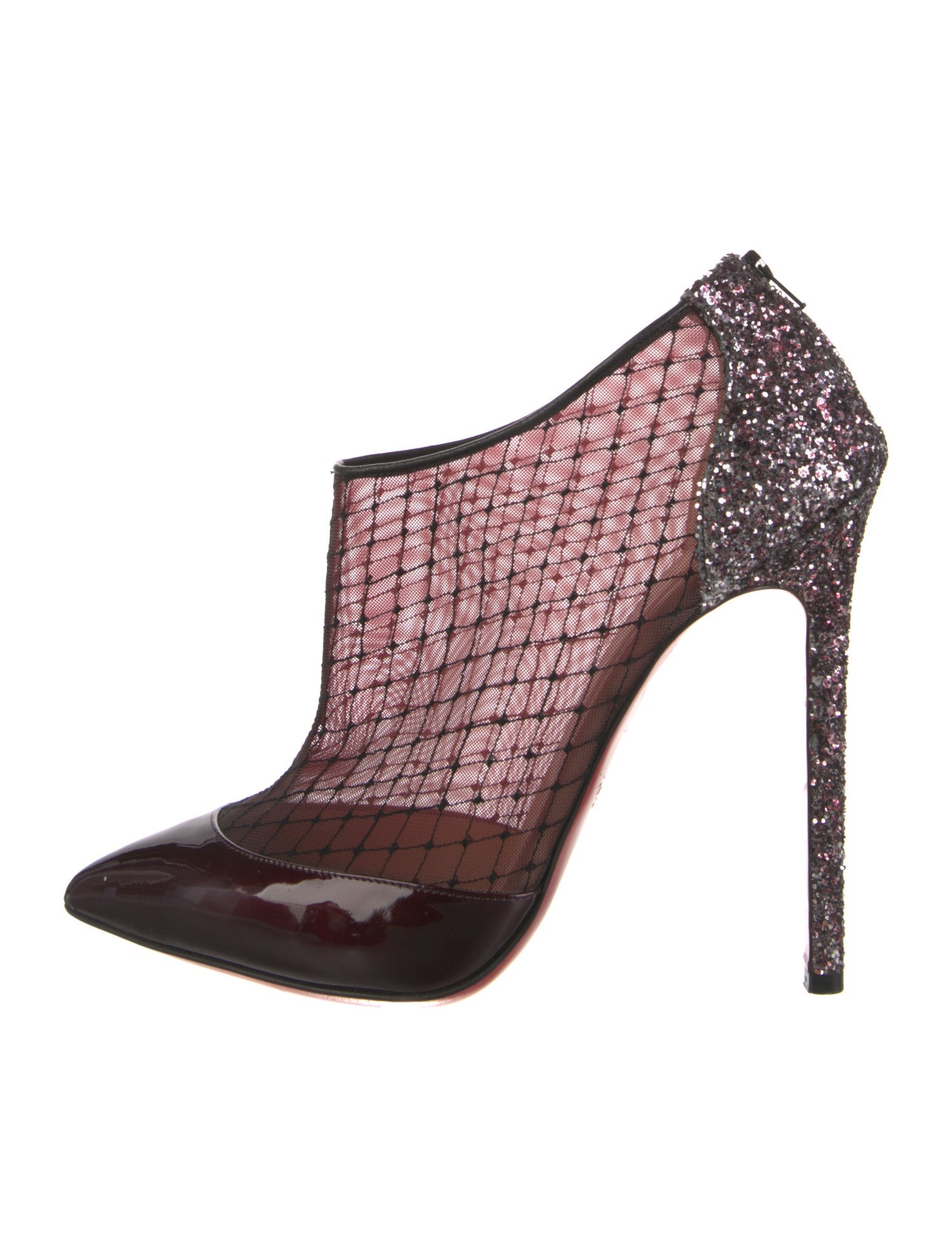 Christian Louboutin Mesh Glitter Accents T-Strap Pumps