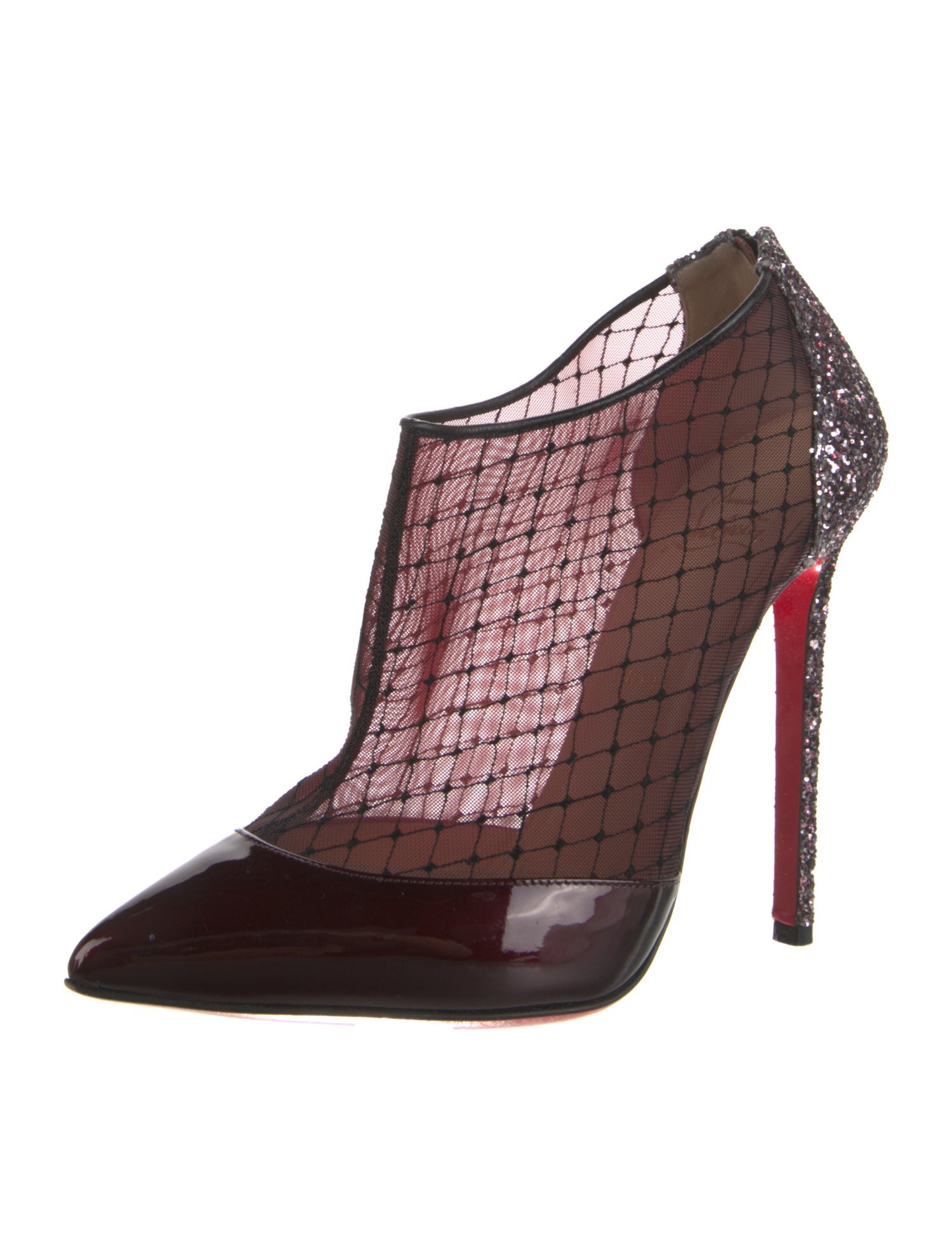 Christian Louboutin Mesh Glitter Accents T-Strap Pumps