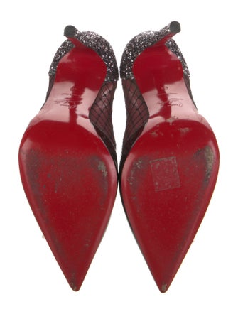 Christian Louboutin Mesh Glitter Accents T-Strap Pumps
