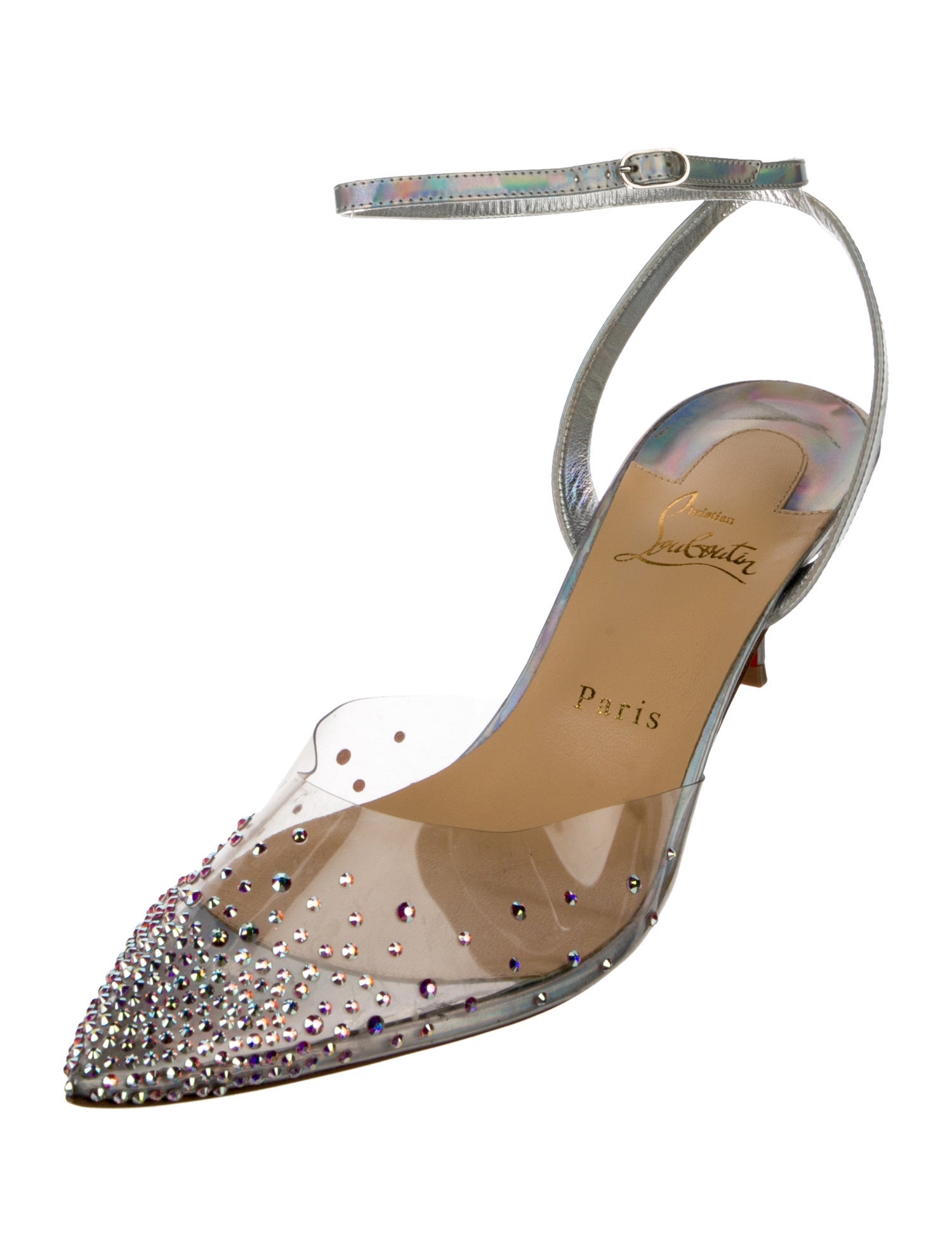 Christian Louboutin PVC Crystal Embellishments Slingback Pumps
