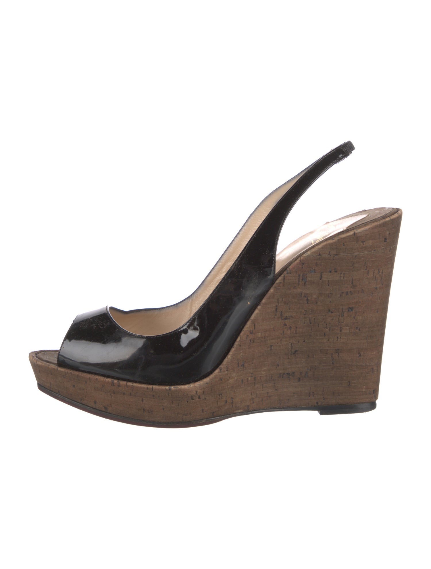 Christian Louboutin Patent Leather Colorblock Pattern Slingback Pumps