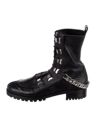 Christian Louboutin Leather Chain-Link Accents Combat Boots