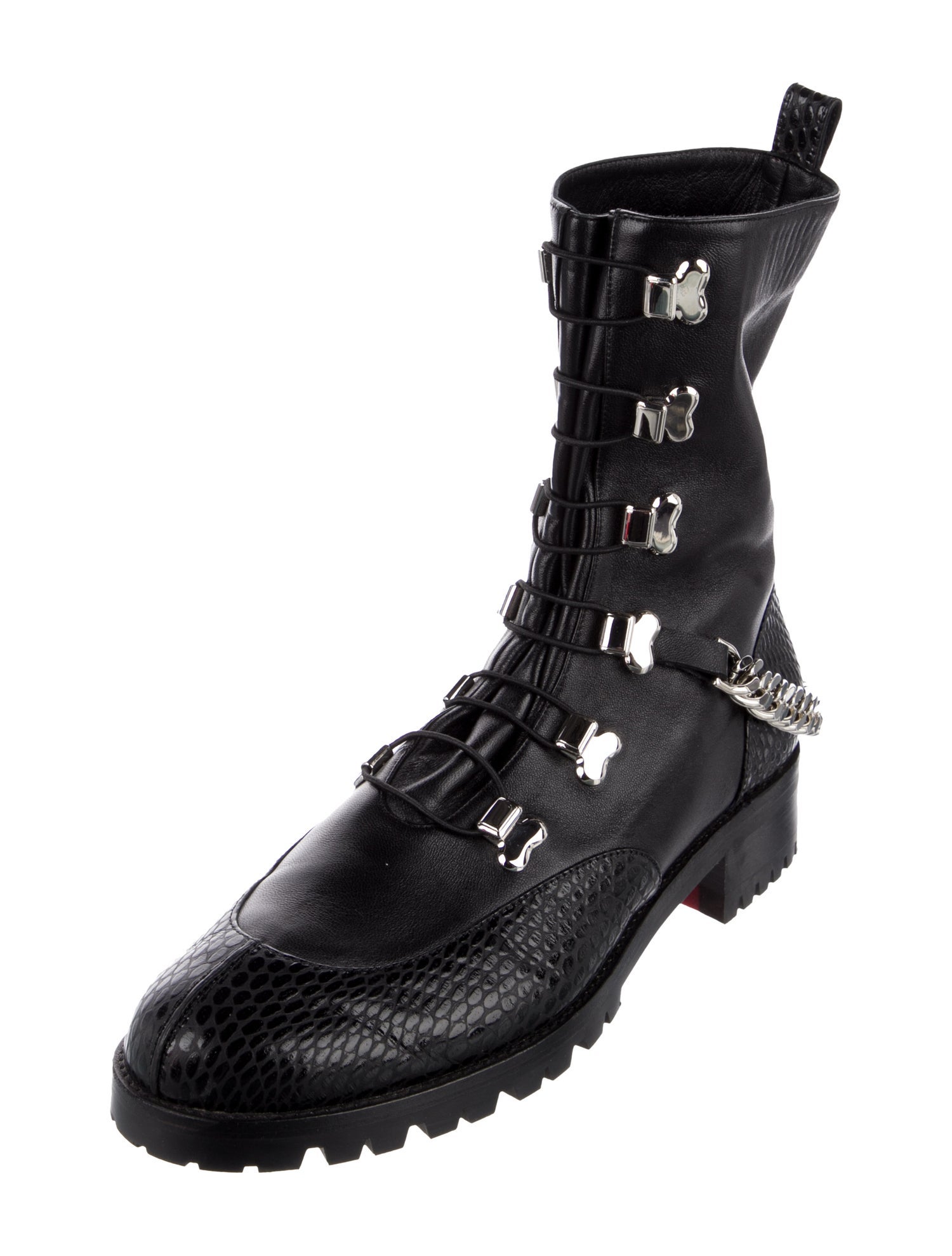Christian Louboutin Leather Chain-Link Accents Combat Boots