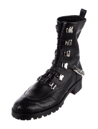Christian Louboutin Leather Chain-Link Accents Combat Boots