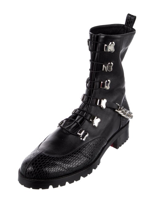 Christian Louboutin Leather Chain-Link Accents Combat Boots