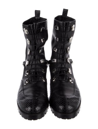 Christian Louboutin Leather Chain-Link Accents Combat Boots