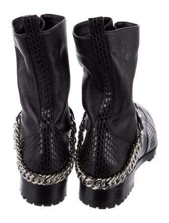 Christian Louboutin Leather Chain-Link Accents Combat Boots