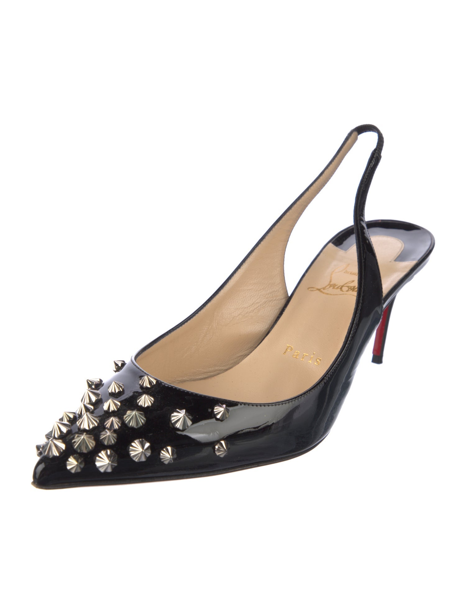 Christian Louboutin Patent Leather Studded Accents Slingback Pumps