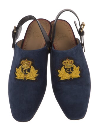 Christian Louboutin Suede Embroidered Accent Slippers