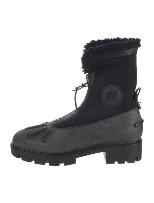 Christian Louboutin Suede Fur Trim Combat Boots