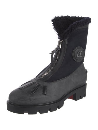 Christian Louboutin Suede Fur Trim Combat Boots