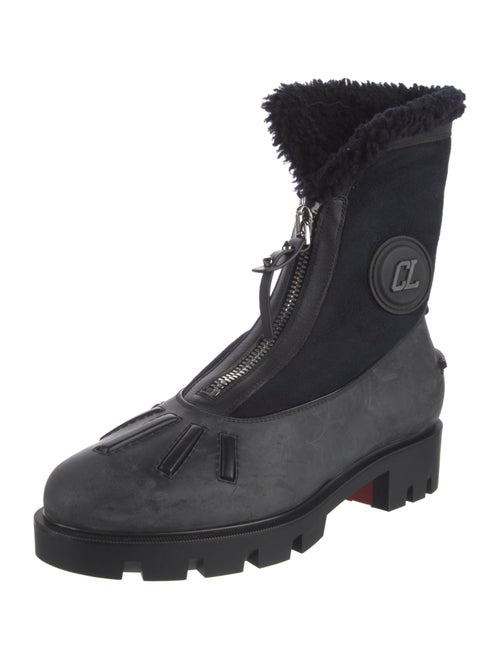 Christian Louboutin Suede Fur Trim Combat Boots