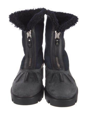 Christian Louboutin Suede Fur Trim Combat Boots