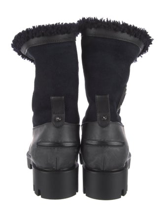 Christian Louboutin Suede Fur Trim Combat Boots