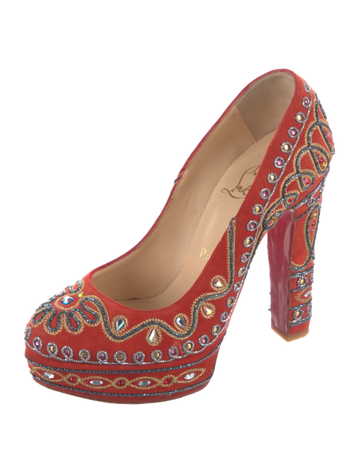Christian Louboutin Suede Crystal Embellishments Pumps