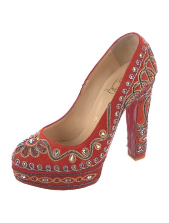 Christian Louboutin Suede Crystal Embellishments Pumps