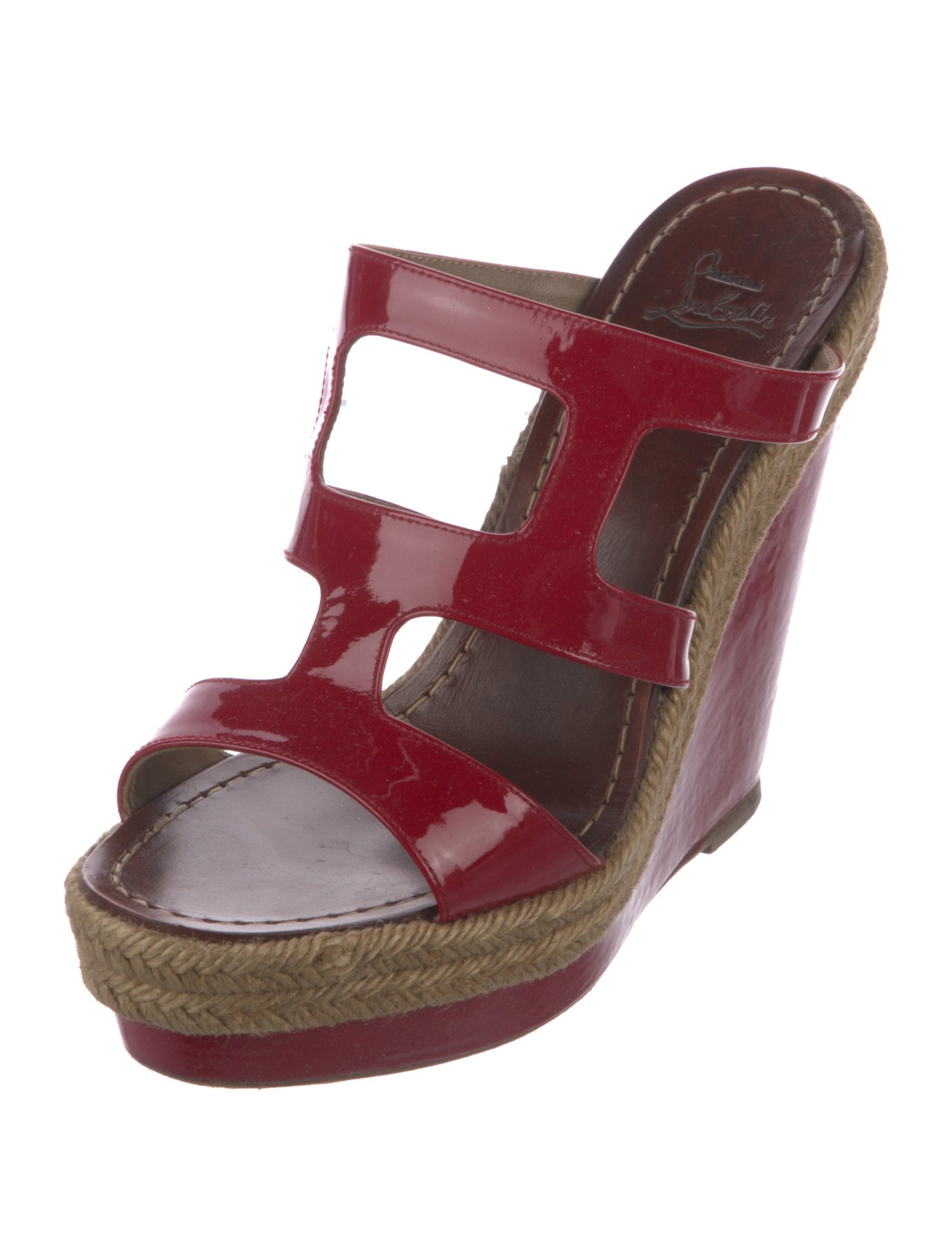 Christian Louboutin Patent Leather Leather Trim Embellishment Slides